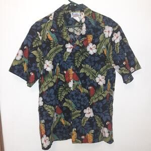 Hawaii Hawaiian Shirt Mens Size L Floral Parrot Made In Hawaii Button Up Aloha
